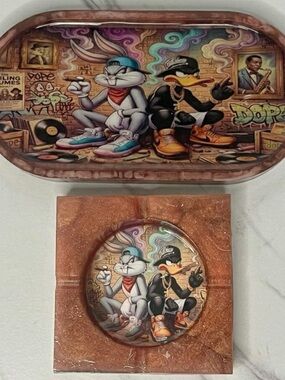 Bugs Bunny Daffy Duck Ashtray & Tray Set | 90s Cartoon Nostalgia Gift
